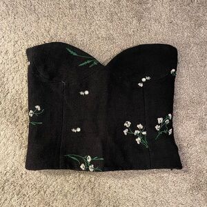 Zara corset top with floral print. Size S. Black, green, white